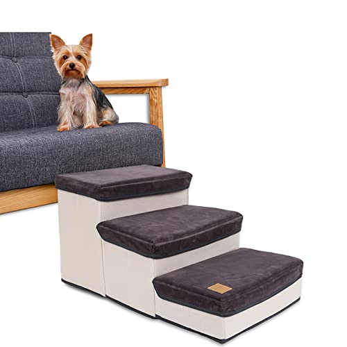 Galatée Hundetreppe, Faltbare Hundetreppe, 3-Stufige Tragbare Haustiertreppe, Abnehmbare Haustierrampe, Hundeschlafsofa Mit Aufbewahrungsfunktion(Grau) von Galatée