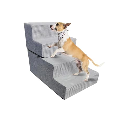 Galatée Hundetreppe, Haustierstufen Für Kleine Hunde Und Katzen, Nicht Rutschbalancierte Hunde In Der Innenrampe, Haustiertreppe Für Hochbetten Und Couch Mit Abnehmbarem, Waschbarem Bezug(4 Schritt) von Galatée