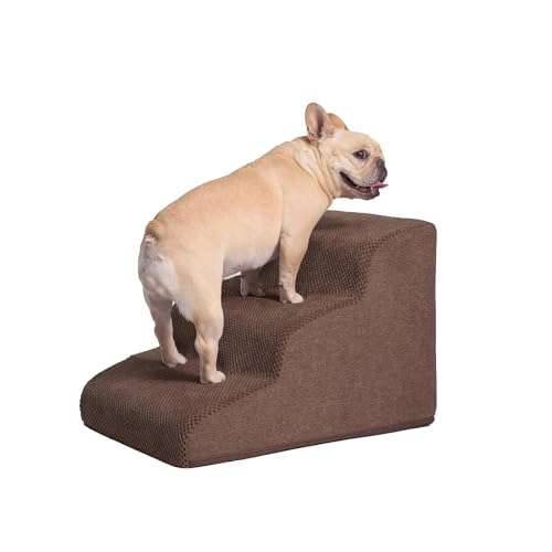 Galatée Hundetreppe, Haustiertreppenrampe Für Kleine Hunde, Hundetreppe Mit Abnehmbarem, Waschbarem Bezug, rutschfeste, Stabile Haustiertreppe Für Sofa, Bett und Auto(3-Schritt, Braun) von Galatée