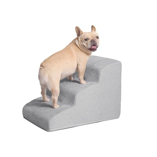 Galatée Hundetreppe, Haustiertreppenrampe Für Kleine Hunde, Hundetreppe Mit Abnehmbarem, Waschbarem Bezug, rutschfeste, Stabile Haustiertreppe Für Sofa, Bett und Auto(3-Schritt, Hellgrau) von Galatée
