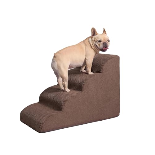 Galatée Hundetreppe, Haustiertreppenrampe Für Kleine Hunde, Hundetreppe Mit Abnehmbarem, Waschbarem Bezug, rutschfeste, Stabile Haustiertreppe Für Sofa, Bett und Auto(4-Schritt, Braun) von Galatée