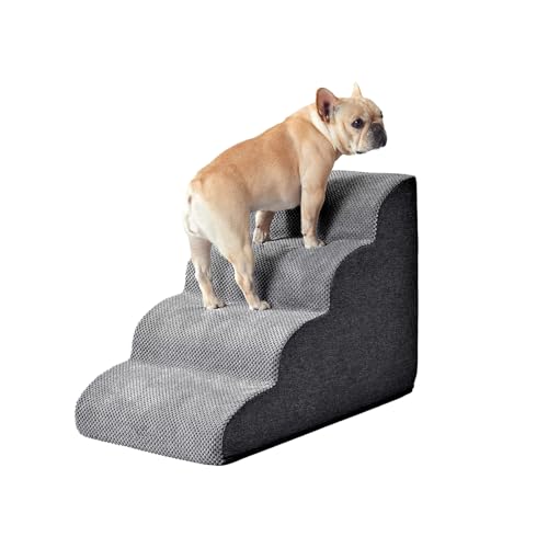 Galatée Hundetreppe, Haustiertreppenrampe Für Kleine Hunde, Hundetreppe Mit Abnehmbarem, Waschbarem Bezug, rutschfeste, Stabile Haustiertreppe Für Sofa, Bett und Auto(4-Schritt, Dunkelgrau) von Galatée