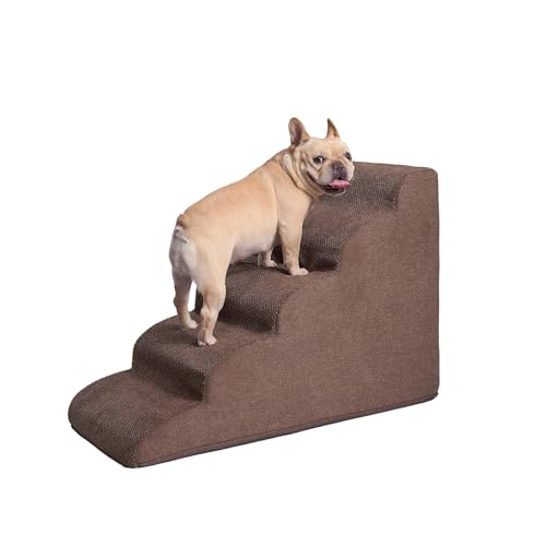Galatée Hundetreppe, Haustiertreppenrampe Für Kleine Hunde, Hundetreppe Mit Abnehmbarem, Waschbarem Bezug, rutschfeste, Stabile Haustiertreppe Für Sofa, Bett und Auto(5-Schritt, Braun) von Galatée