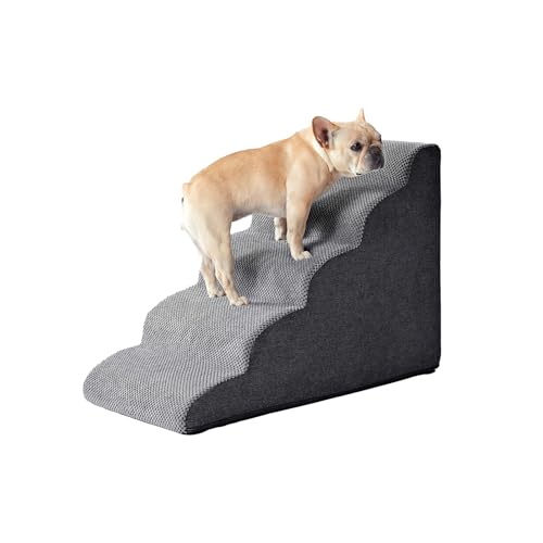 Galatée Hundetreppe, Haustiertreppenrampe Für Kleine Hunde, Hundetreppe Mit Abnehmbarem, Waschbarem Bezug, rutschfeste, Stabile Haustiertreppe Für Sofa, Bett und Auto(5-Schritt, Dunkelgrau) von Galatée