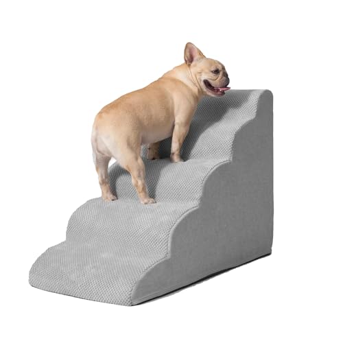 Galatée Hundetreppe, Haustiertreppenrampe Für Kleine Hunde, Hundetreppe Mit Abnehmbarem, Waschbarem Bezug, rutschfeste, Stabile Haustiertreppe Für Sofa, Bett und Auto(5-Schritt, Hellgrau) von Galatée