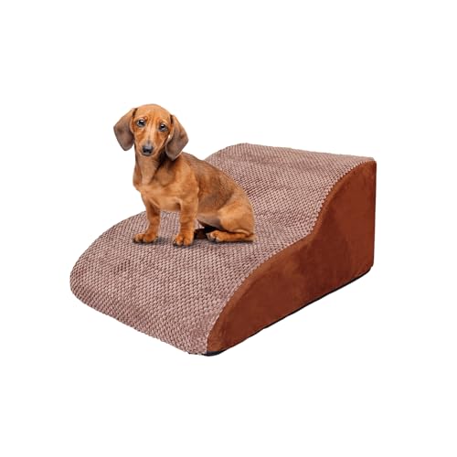 Galatée Hundetreppe, Hundetreppe Aus Hochdichtem Schaumstoff, 2-Stöckig, rutschfeste Hundetreppe Für Bett, Couch Und Auto, Weiche Hunderampe Aus Schaumstoff Mit Abnehmbarem, Waschbarem Bezug(Braun) von Galatée