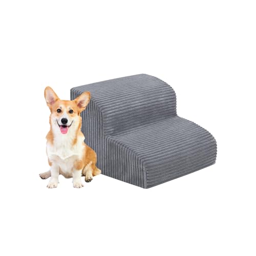 Galatée Hundetreppe, Hundetreppenrampe Für Betten Und Sofas, rutschfeste, Stabile Haustierstufen Mit Abnehmbarem, Waschbarem Bezug, Hundeschrägtreppe Für Kleine Hunde, Grau(2-Schritt) von Galatée