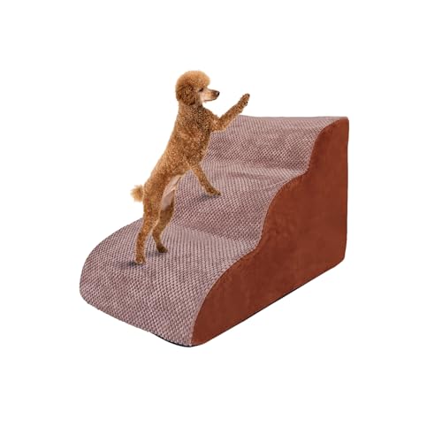 Galatée Hundetreppe, Langlebige, rutschfeste Hundetreppe, 3-Stufige Hunderampe Für Hohe Betten Oder Sofas, Weiche Haustiertreppe Für Verletzte Hunde, Ältere Haustiere, Kleine Katzen(Braun) von Galatée