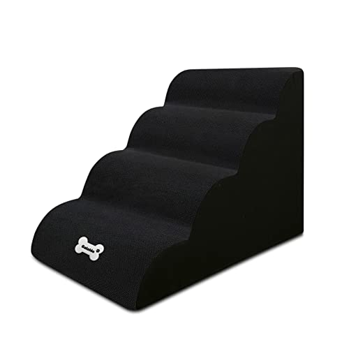 Galatée Hundetreppe, rutschfeste Haustiertreppe Mit 4 Stufen, Hundetreppe Für Hochbettsofa Mit Waschbarem Bezug, Hunderampen Aus Schwamm Mit Hoher Dichte, Tragbare Hundetreppe(Schwarz) von Galatée