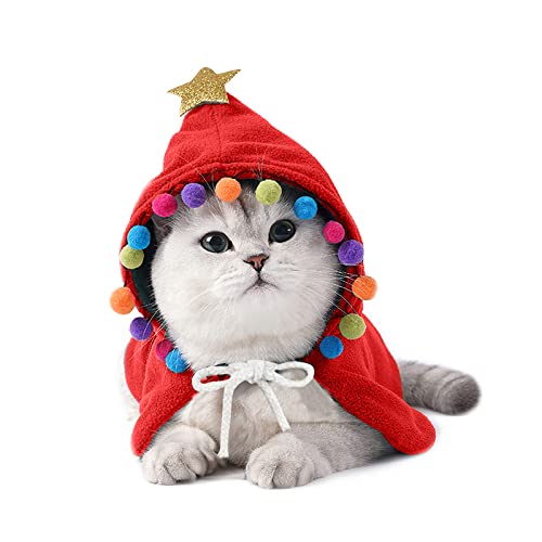 Galatée Katze Weihnachtskleidung, Lustiges Halloween Party Hundekostüm, Warmer Winter Haustiermantel, Haustier Festival Feiertags Outfit(L, Rot) von Galatée