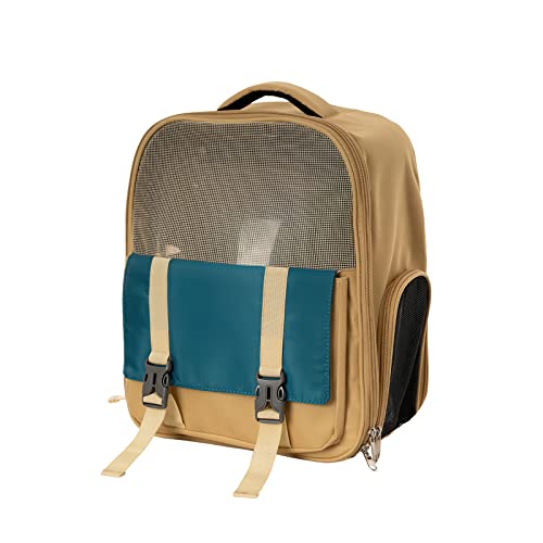 Galatée Katzen-Rucksack, Hunderucksack Mit Belüftetem Design, Tragbare Transporttasche Aus Atmungsaktivem Mesh, Von Fluggesellschaften Zugelassener Haustier-Rucksack Für Reisen Und Wandern(Khaki) von Galatée