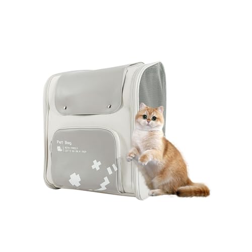 Galatée Katzen-Rucksack, Sicherheitsschloss Und Bodenpolster Innen, Belüftetes Design, Tragbarer Haustier-Rucksack Für Outdoor-Reisen, Wandern, Camping, Von Fluggesellschaften Zugelassen(Grau) von Galatée