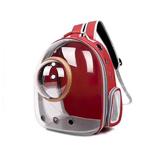 Galatée Katzen Rucksack Träger, Hund, Haustier Rucksack Blasen Rucksack, wasserdichte, Klare Haustier Kapseltasche Im Freien, Raumkapsel Haustier-Rucksack Belüften(Rot, Transparente Abdeckung) von Galatée