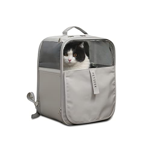 Galatée Katzen-Rucksack-Träger, Haustier-Rucksack-Träger Für Hunde, Katzen, Welpen, Häschen, Atmungsaktives Mesh, Tragbarer Transportrucksack, Hunderucksack Für Outdoor-Reisen, Wandern(Grau) von Galatée