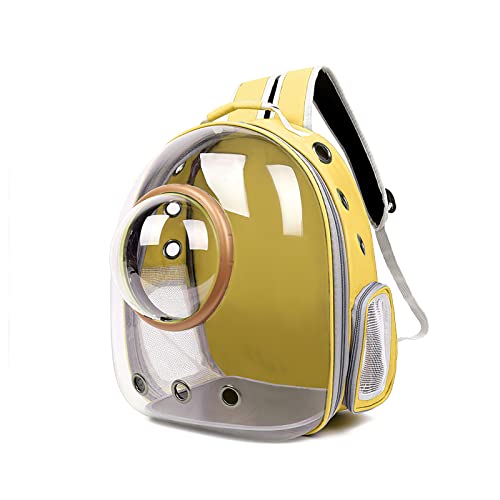 Galatée Katzen Rucksack Träger, Hund, Haustier Rucksack Blasen Rucksack, wasserdichte, Klare Haustier Kapseltasche Im Freien, Raumkapsel Haustier-Rucksack Belüften(Gelb, Transparente Abdeckung) von Galatée