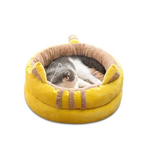 Galatée Katzenbett, Haustierbett Mit Herausnehmbarem, Waschbarem Innenkissen, Weiches Bett Für Kätzchen Und Welpen, Weiches Und Gemütliches Katzennest(Donut-Katzenbett, L, Gelb) von Galatée