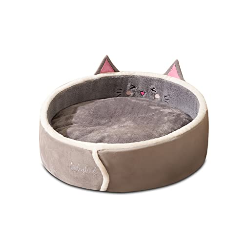 Galatée Katzenbett, Katzenbett Für Katzen Und Welpen, Rundes Katzenbett Mit Weichem Kissen, Warm Bequemes Haustierbett, Schlaf Genießen(M, Graue Katze) von Galatée