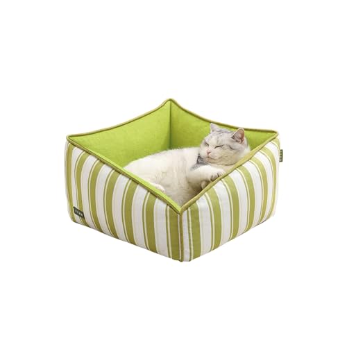 Galatée Katzenbett, Superweiches, Gemütliches Hundebett, Abnehmbares, Waschbares Quadratisches Haustierbett, Doppelseitiges Haustierbett, Weiches Plüsch-Katzenbett Mit Rutschfester Unterseite(Grün) von Galatée