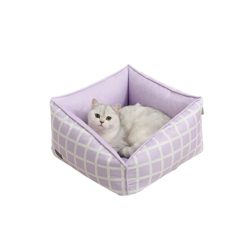 Galatée Katzenbett, Superweiches, Gemütliches Hundebett, Abnehmbares, Waschbares Quadratisches Haustierbett, Doppelseitiges Haustierbett, Weiches Plüsch-Katzenbett Mit Rutschfester Unterseite(Lila) von Galatée