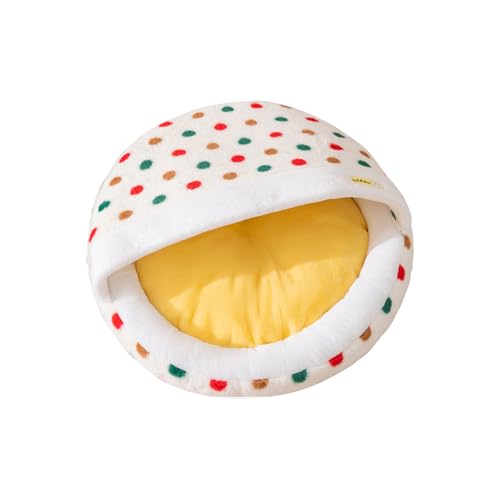 Galatée Katzenbett, Waschbares Rundes Katzenbett, Bequemes, Langlebiges Haustier-Schlafbett Mit Rutschfester Unterseite, Weiches Plüsch-Hundekissen, Haustiernest(L, Bunte Punkte) von Galatée