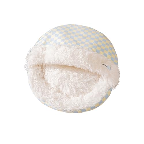 Galatée Katzenbett, Waschbares Rundes Katzenbett, Bequemes, Langlebiges Haustier-Schlafbett Mit Rutschfester Unterseite, Weiches Plüsch-Hundekissen, Haustiernest(M, Blaues Karomuster) von Galatée