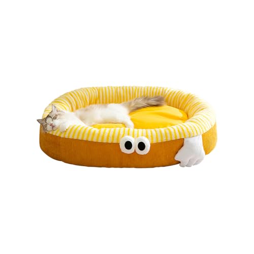 Galatée Katzenbett, Weiches, Strapazierfähiges Haustierbett, Waschbares Luxus-Katzen- Und Hundebett, Warme Katzenbetten Für Hauskatzen, Hundekissenbett Mit Rutschfester Unterseite(XL, Gelb) von Galatée