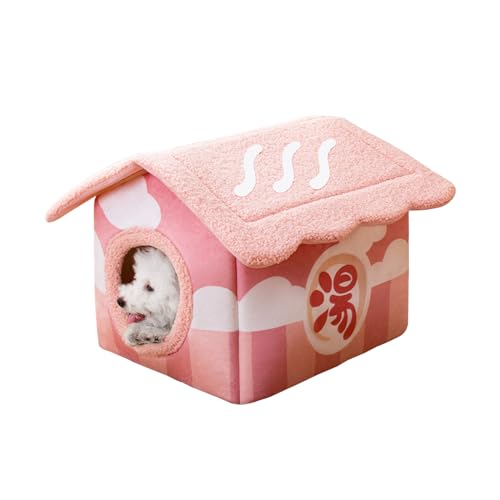 Galatée Katzenhaus, Cartoon Süßes Katzenhaus, Genügend Innenraum, Innenkatzenbett Mit Abnehmbarem Kissen, Super Weicher Katzenhöhlenbett, Gemütlicher Katze Versteckplatz(L, Rosa) von Galatée