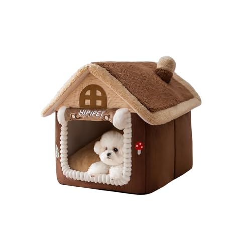 Galatée Katzenhaus, Chimney Süßes Katzenhöhlenbett, Weiches Cartoon-Haustierhaus, Warmer Katzenunterschlupf, Hundezelt Mit Abnehmbarem Kissen(S, Braun) von Galatée