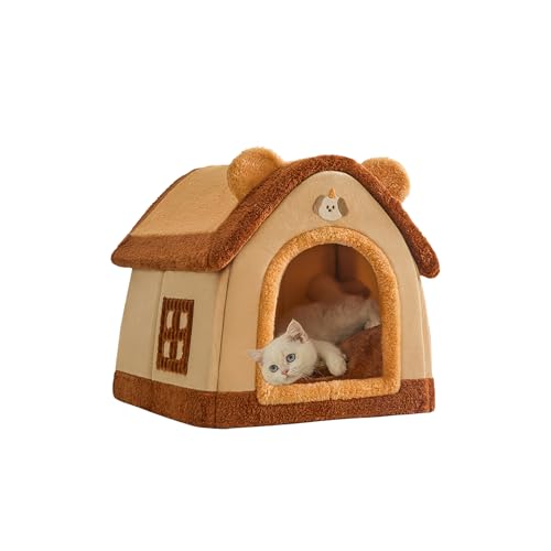 Galatée Katzenhaus, Gemütliches Hundezelt, Katzenhöhlenbett Im Cartoon-Stil, Katzenhaus Innen Mit Abnehmbarem Kissen, Waschbares Haustierbett, Warmes Süßes Katzenhöhlenbett(L, Braun) von Galatée