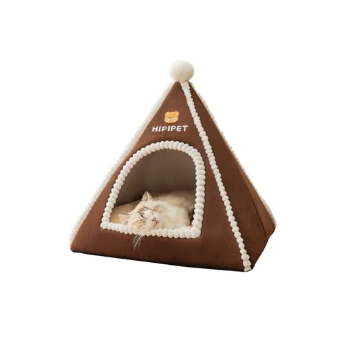 Galatée Katzenhöhle Bett, Cartoon-Katzenhaus, Warme und Bequeme Haustier-Tipi, Haustiernest mit waschbarem Kissen, Süßes Hunde-Iglu(M, Braun) von Galatée