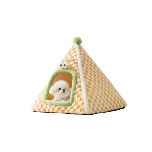 Galatée Katzenhöhle Bett, Cartoon-Katzenhaus, Warme und Bequeme Haustier-Tipi, Haustiernest mit waschbarem Kissen, Süßes Hunde-Iglu(S, Gelb) von Galatée