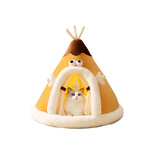 Galatée Katzenhöhlenbett, Bequemes Dreieckiges Haustier-Tipi, Hunde-Iglu-Zelt, Gemütliches Haustiernest, Weiches Plüsch-Haustierbett, Warmes Haustierzelt Für Katzen Und Hunde(XL, Braun) von Galatée