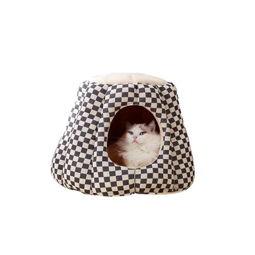 Galatée Katzenhöhlenbett, Katzen-Igluzelt, Gemütliches Haustierbett Für Kleine Hunde Und Katzen, Weiches, Warmes Katzenbett Aus Plüsch, Rutschfestes, Warmes, Waschbares Hundezelthaus(M, Schwarz) von Galatée