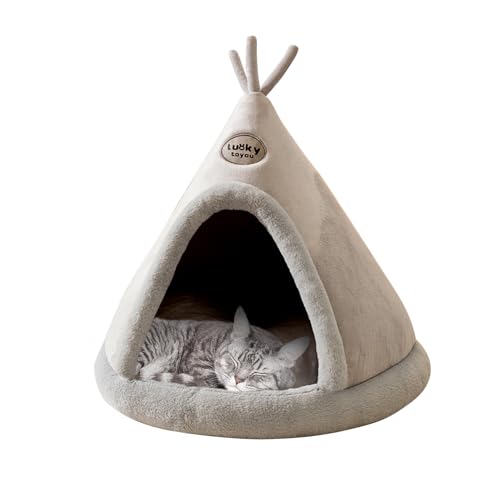 Galatée Katzenhöhlenbett, Komfortables Dreieck Haustier Tipi, Haustier Feiertagskatze Höhlenhaus Und Kitty -Bett, Extrem Gemütliches Und Warmes Haustierzelt Für Katze Und Hund(M, Grau) von Galatée