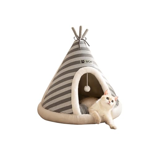 Galatée Katzenhöhlenbett, Süßes Katzenhaus-Hundeiglu Mit Abnehmbarem Kissen, Bequemes Dreieckiges Haustier-Tipi, Warmes Haustiernest Für Verbesserten Schlaf(XL, Grau) von Galatée
