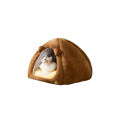 Galatée Katzenhöhlenbett, Warmes, Gemütliches Katzen-Iglu-Zelt, Weiches Plüsch-Katzenbett Mit Abnehmbarem, Waschbarem Kissen, Superweiches, Beruhigendes, Flauschiges Haustierbett(XL, Braun) von Galatée