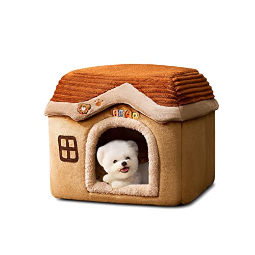 Galatée Katzenhöhlenbett, Warmes Und Gemütliches Plüsch -Katzenhaus, Weiches Haustierbett Für Kätzchen Und Welpe, Faltbares Katzenhöhlenhaus, Waschbares Hundebett(S, Braun) von Galatée