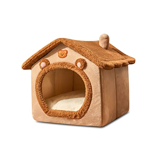 Galatée Katzenhöhlenbett, Waschbares Hundebett, Warmes Und Gemütliches Katzenhaus, Faltbar Bequemes Haustierkatze, Hundebett Mit Abnehmbarem Kissen(S, Braun) von Galatée