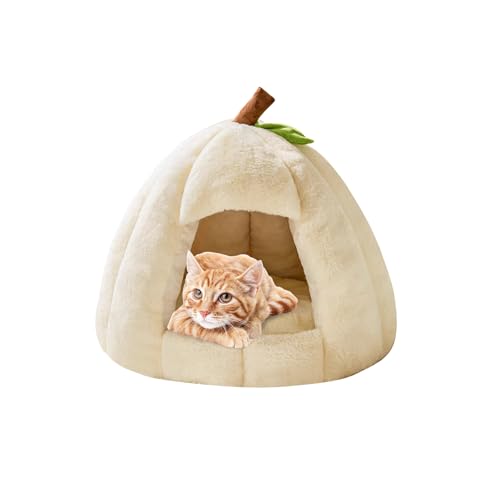 Galatée Katzenhöhlenbett, Weiches Plüschbett Mit Abnehmbarem, Waschbarem Kissen, Hunde-Iglu-Zelt, Gemütliches Haustierbett, Warmes Katzenhaus, Haustierzelt Für Hund Und Katze(L, Weiß) von Galatée