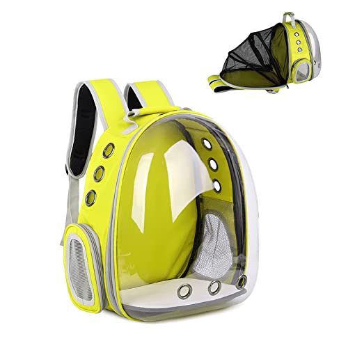Galatée Katzenrucksack, Hund, Erweiterbarer Haustierrucksack, Belüfteter Raumkapsel-Katzenrucksack, Tragbarer Welpen Tagesrucksack Für Reisen, Camping, Wandern(Gelb) von Galatée