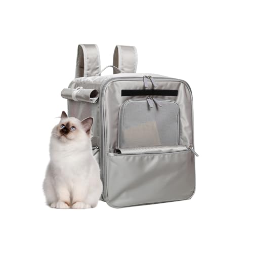 Galatée Katzenrucksack, Faltbarer Rucksack Mit Sicherheitsreißverschluss Und Atmungsaktivem Mesh, Haustierrucksack Für Reisen, Wandern Und Camping, Von Fluggesellschaften Zugelassen(Grau) von Galatée
