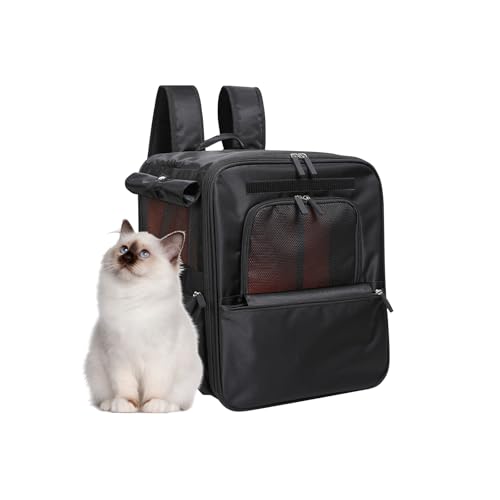 Galatée Katzenrucksack, Faltbarer Rucksack Mit Sicherheitsreißverschluss Und Atmungsaktivem Mesh, Haustierrucksack Für Reisen, Wandern Und Camping, Von Fluggesellschaften Zugelassen(Schwarz) von Galatée