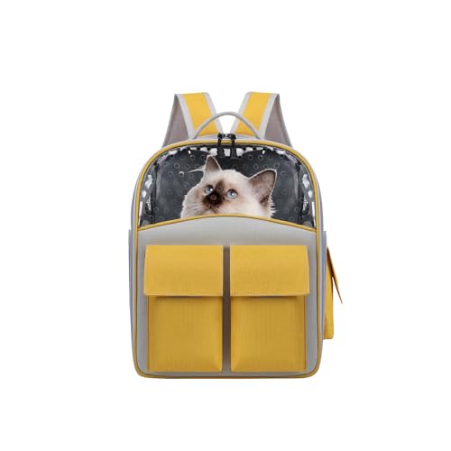 Galatée Katzenrucksack, Haustier-Rucksack Mit Atmungsaktivem Netzgewebe, Hunderucksack Mit Mehreren Taschen, Ideal Für Reisen, Wandern, Camping, Tragbarer Katzenrucksack(Gelb) von Galatée