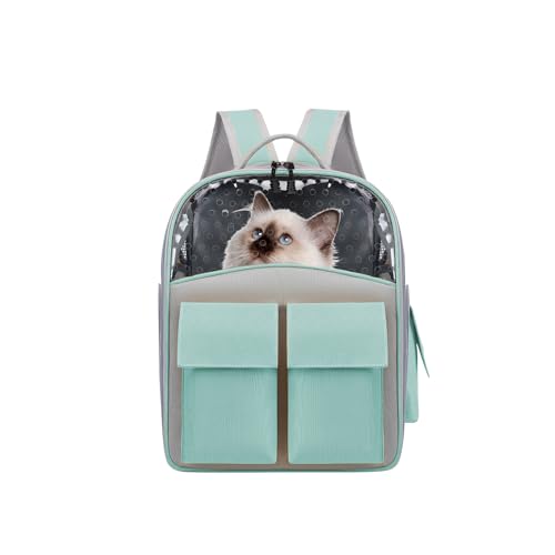 Galatée Katzenrucksack, Haustier-Rucksack Mit Atmungsaktivem Netzgewebe, Hunderucksack Mit Mehreren Taschen, Ideal Für Reisen, Wandern, Camping, Tragbarer Katzenrucksack(Grün) von Galatée