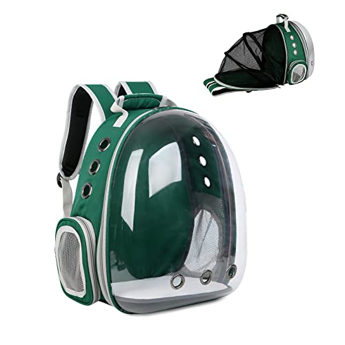Galatée Katzenrucksack, Hund, Erweiterbarer Haustierrucksack, Belüfteter Raumkapsel-Katzenrucksack, Tragbarer Welpen Tagesrucksack Für Reisen, Camping, Wandern(Grün) von Galatée