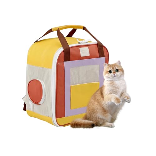 Galatée Katzenrucksack, Vollständig Belüfteter Netz-Hunderucksack, Katzenrucksack Für Reisen, Wandern, Spazierengehen, Tragbarer Haustierrucksack(Rot) von Galatée