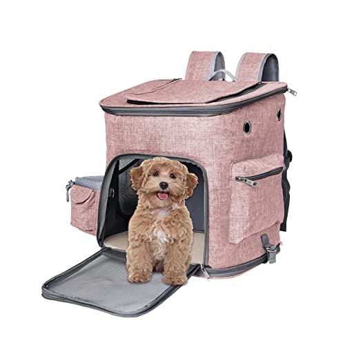Galatée Katzentragerucksack, Hundetragerucksack Mit Belüftetem Innensicherheitsgurt, Welpentragetasche für Reisen, Camping, Wandern, Tragbarer Haustiertragerucksack(L, Rosa) von Galatée