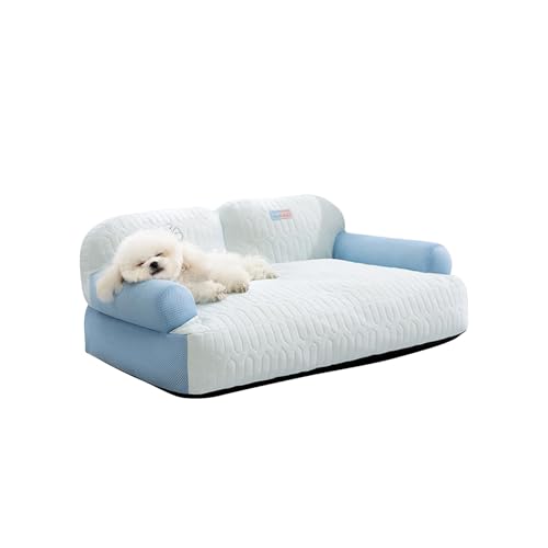 Galatée Kühlendes Hundebett, Orthopädisches Hundebett Aus Schaumstoff, Abnehmbarer, Waschbarer Bezug, Haustier-Schlafsofa Mit Nackenrollen, Weiches, Beruhigendes Katzenbett(XL, Blau) von Galatée
