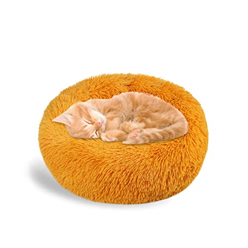 Galatée Plüsch Donut Haustierbett, Warmes Weiches Plüsch-Hundebett Mit Rutschfestem Boden, Luxuriöses Katzenkissenbett, Waschbares Rundes Haustierbett-Sofav(M, Gelb) von Galatée