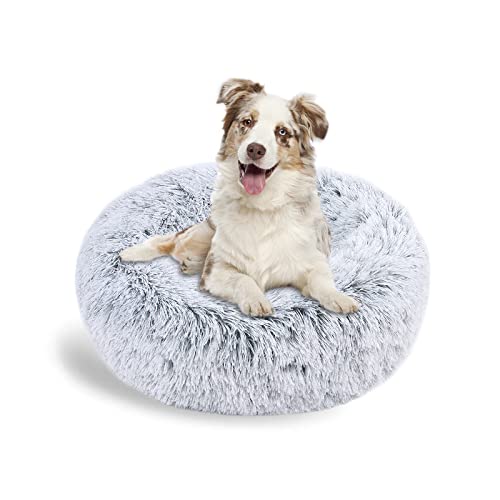 Galatée Plüsch Donut Haustierbett, Warmes Weiches Plüsch-Hundebett Mit Rutschfestem Boden, Luxuriöses Katzenkissenbett, Waschbares Rundes Haustierbett-Sofav(XL, Hellgrau) von Galatée